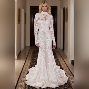 Elegant White Wedding Lace Gown